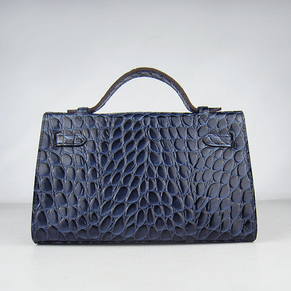 AAA Hermes Kelly 22 CM Python Leather Handbag Dark Blue H008 On Sale - Click Image to Close